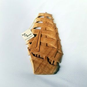 SOLD Hand Carved 12" Sailing Ship Wood Decor